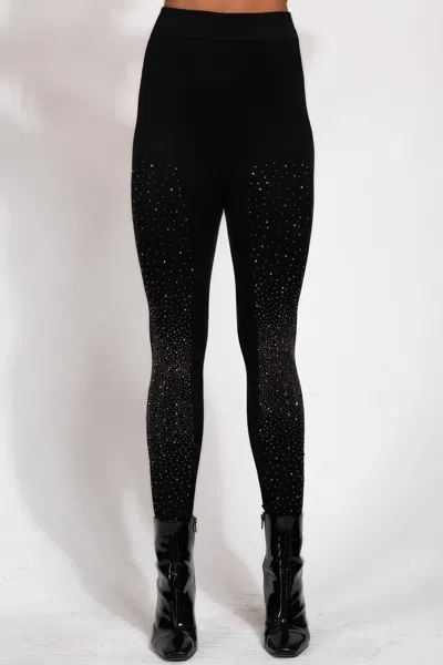Truedames Crystal Studded High Waisted Black Leggings