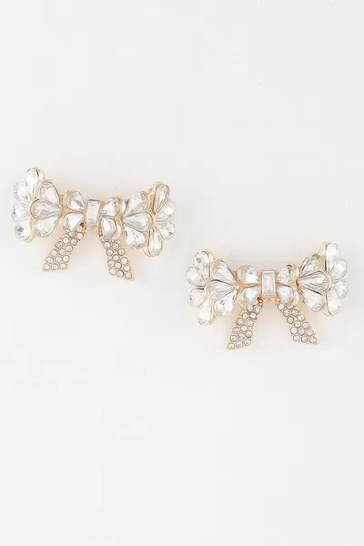 Truedames Crystal Teardrop Ribbon Earrings In Gold