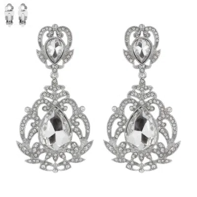Truedames Crystal Teardrop Shaped Filigree Clip On Earrings In Metallic