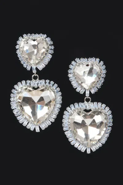 Truedames Cubic And Glass Double Heart Earring In White