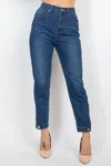 Truedames Cuffed-button Mom Jeans In Blue