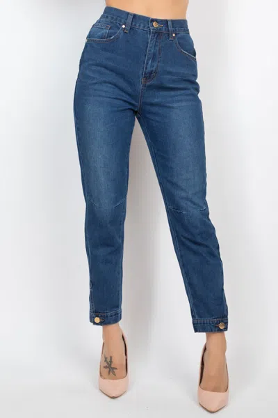 Truedames Cuffed-button Mom Jeans In Blue