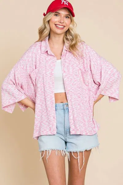 Truedames Culture Code Button Up Drop Shoulder Slit Shirt In Pink