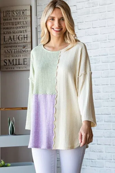 Truedames Culture Code Color Block Round Neck Dropped Shoulder Blouse In Multi