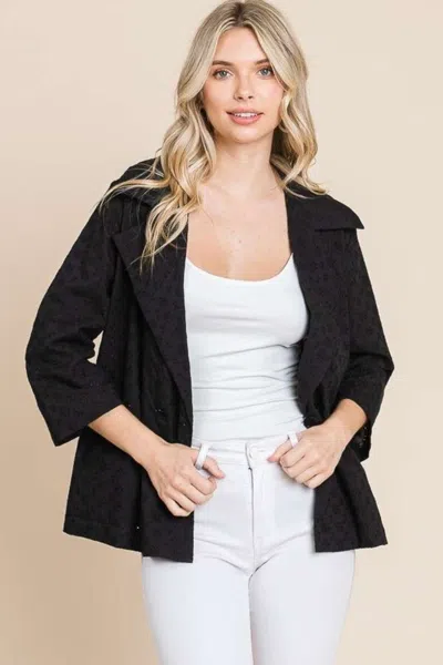 Truedames Culture Code Double Breasted Eyelet Jacket With Pockets In Black