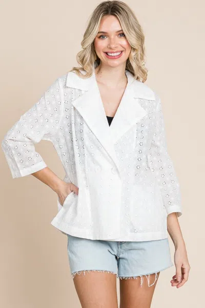 Truedames Culture Code Double Breasted Eyelet Jacket With Pockets In White