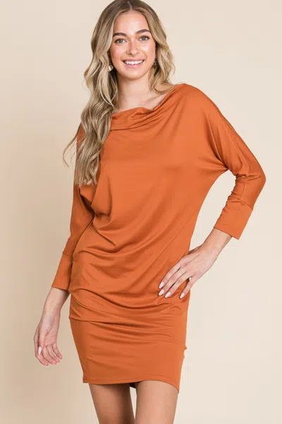 Truedames Culture Code Full Size Dolman Sleeve Mini Dress In Orange