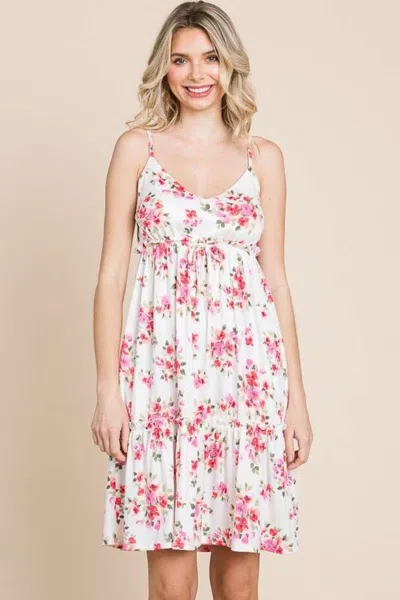 Truedames Culture Code Full Size Floral Frill Cami Dress In White