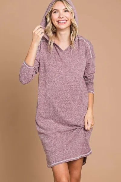 Truedames Culture Code Full Size Hooded Long Sleeve Sweater Dress In Purple