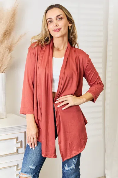 Truedames Culture Code Full Size Open Front Cardigan In Red