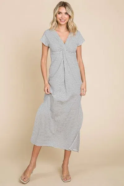 Truedames Culture Code Full Size Striped Twisted Detail Dress In Gray