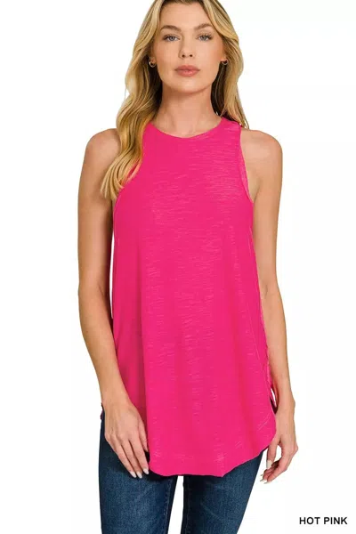 Truedames Curved Hem Slub Tunic Tank In Pink