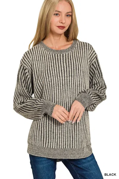 Truedames Curved Hem Two-tone Ribbed Sweater In Black
