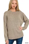Truedames Curved Hem Two-tone Ribbed Sweater In Brown