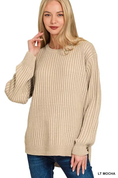 Truedames Curved Hem Two-tone Ribbed Sweater In Nude