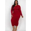 Truedames Curvy Plus Size Ruched Long Sleeve Midi Dress In Burgundy