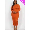 Truedames Curvy Plus Size Ruched Long Sleeve Midi Dress In Orange