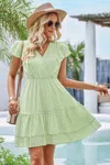 Truedames Cut Out Sleeveless Ruffle Trim V Neck Fit Dress In Green