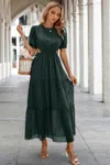 Truedames Cut Out Waist Ruffle Hem Puff Sleeves Fit Dress In Green