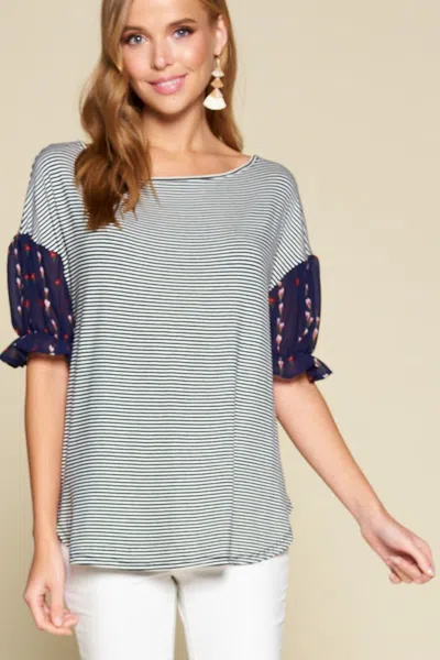 Truedames Cute Striped Curved Hem Casual Top In Blue