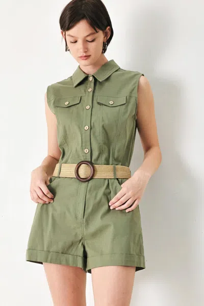 Truedames Cutie Explorer Woven Romper In Green