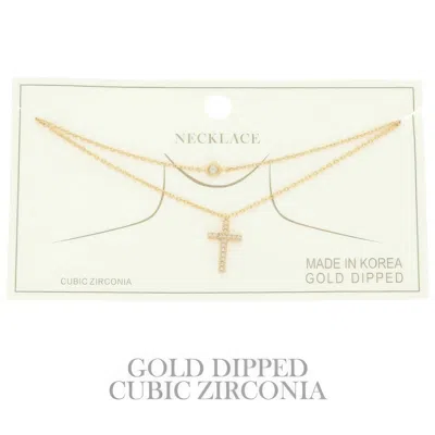 Truedames Cz Gold Plated Cross Pendant Necklace