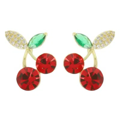 Truedames Cz Red Cherry Post Earrings In Gold