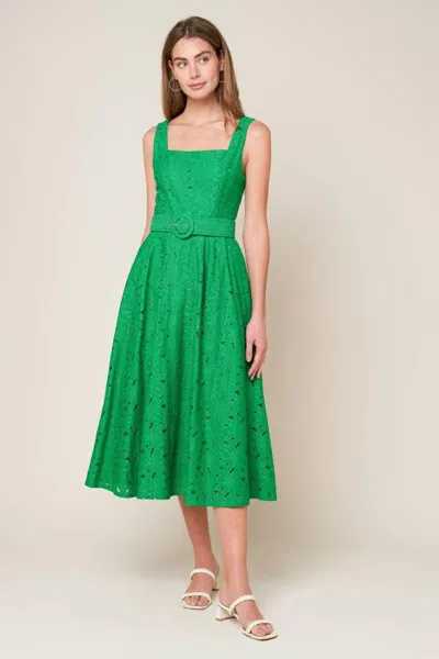 Truedames Daffodils & Daydreams Woven Lace Midi Dress In Green