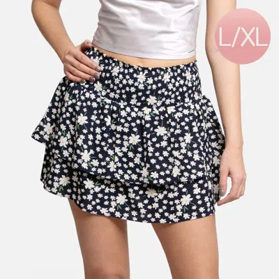 Truedames Daisy Flower Patterned Ruffle Tiered Mini Skirt In Black
