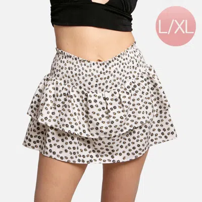 Truedames Daisy Flower Patterned Ruffle Tiered Mini Skirt In White