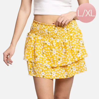 Truedames Daisy Flower Patterned Ruffle Tiered Mini Skirt In Yellow