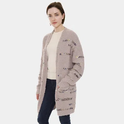 Truedames Dark Color Stripe Solid Long Sleeve Pockets Cardigan In Neutral