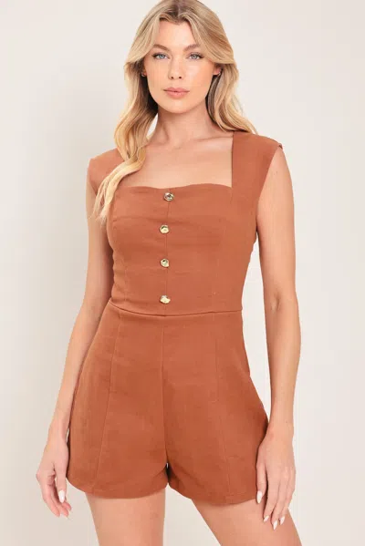 Truedames Dark Wash Icon Denim Romper In Brown