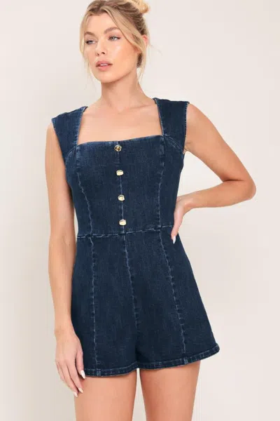 Truedames Dark Wash Icon Denim Romper In Purple