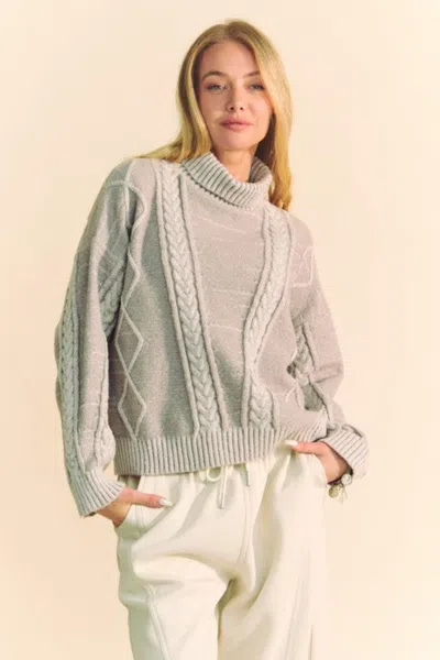 Truedames Davi & Dani Cable-knit Turtleneck Dropped Shoulder Sweater In Neutral