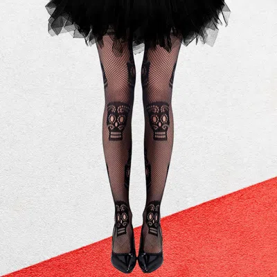 Truedames Day Of The Dead Skull Halloween Costume Fishnet Tights In Black