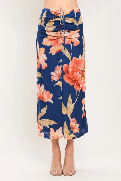 Truedames Deep Sea Bloom Power Mesh Midi Skirt In Blue