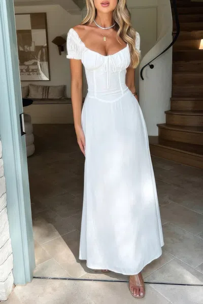 Truedames Deep Square Neck Drawstring Back Fit Dress In White
