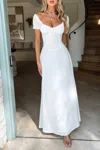 Truedames Deep Square Neck Drawstring Back Fit Dress In White