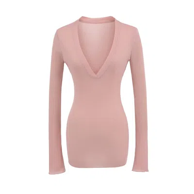 Truedames Deep V Neck Sheer T-shirt In Pink