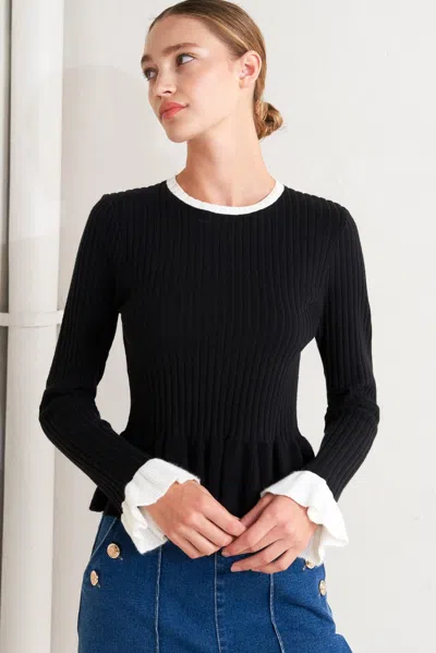 Truedames Delicate Edge Sweater Knit Top In Black