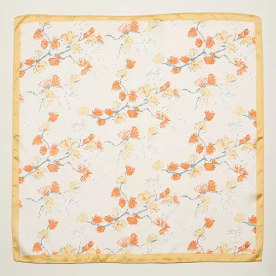Truedames Delicate Floral Branch Print Square Bandana Scarf In Sand