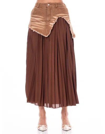 Truedames Denim Contrast Skirt In Brown