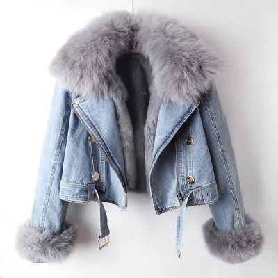 Truedames Denim Jacket With Detachable Faux Fur Liner In Blue