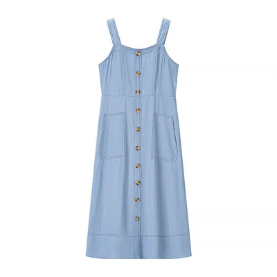 Truedames Denim Medium And Long Dress, Suspender Backless Temperament Commuter Dress In Blue