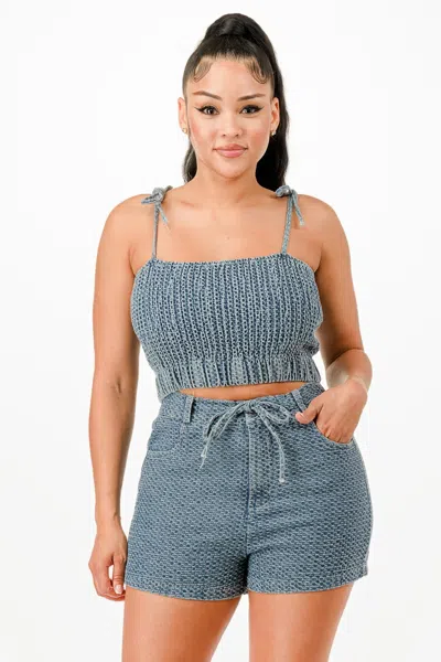 Truedames Denim Tank Top And Matching Short Set In Blue
