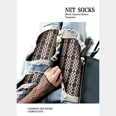 Truedames Details Mesh Black Sheer Woman Fishnet Pantyhose Tights In Multi