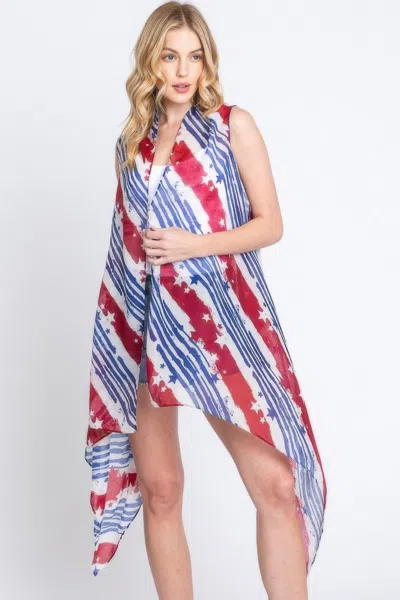 Truedames Diagonal Stripes & Stars American Flag Design Vest In Multi