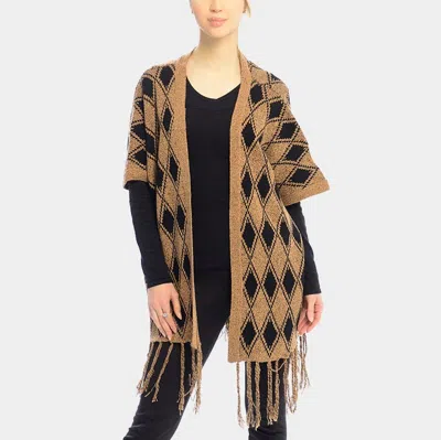 Truedames Diamond Pattern Fringe Trim Poncho Shawl In Grey