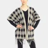 Truedames Diamond Pattern Fringe Trim Poncho Shawl In Sand